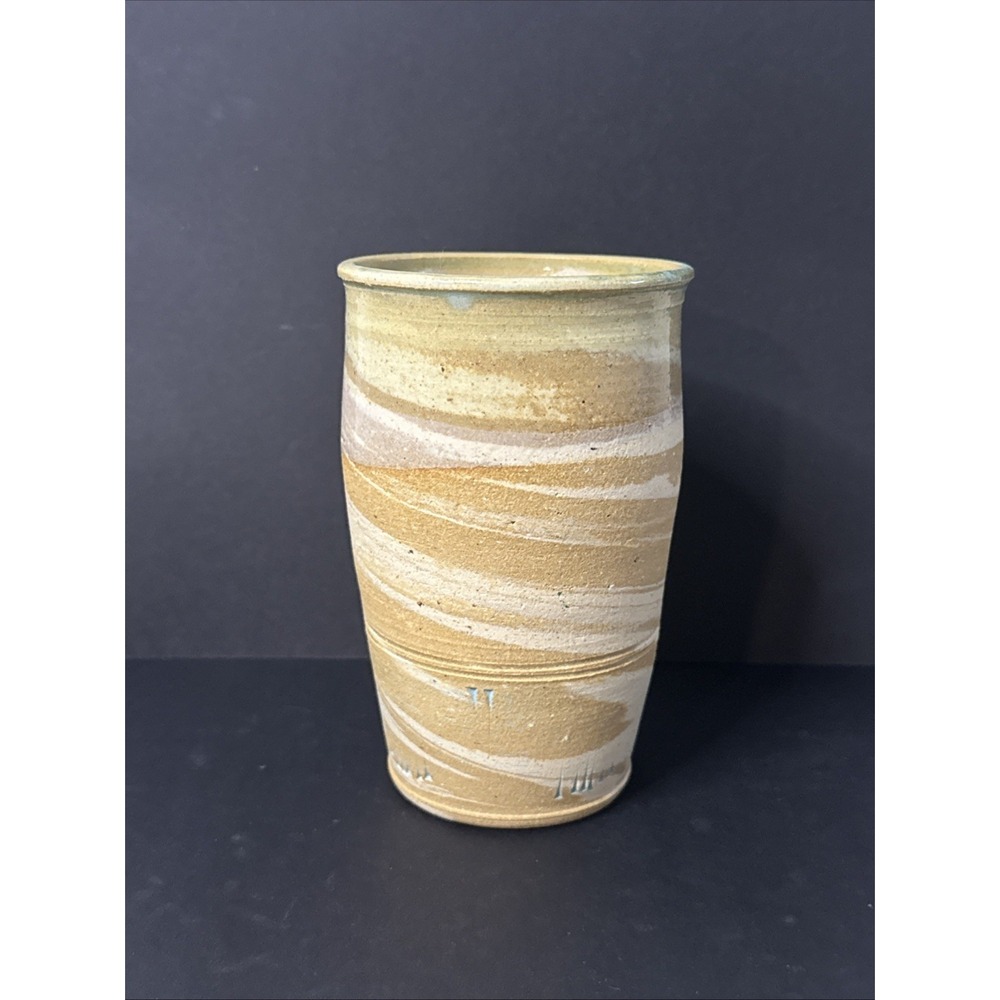 Vtg Southwest Handmade Studio Pottery Vase Signed Natural Sand Turquoise Colors